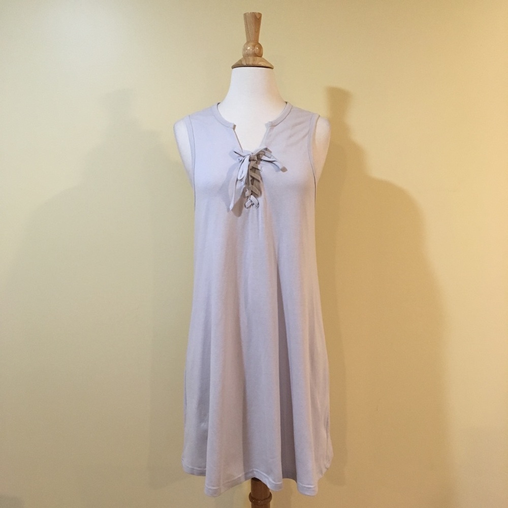 Lace Up Deep V Neck Sleeveless Knit Dress Putty - Picture 4 of 6